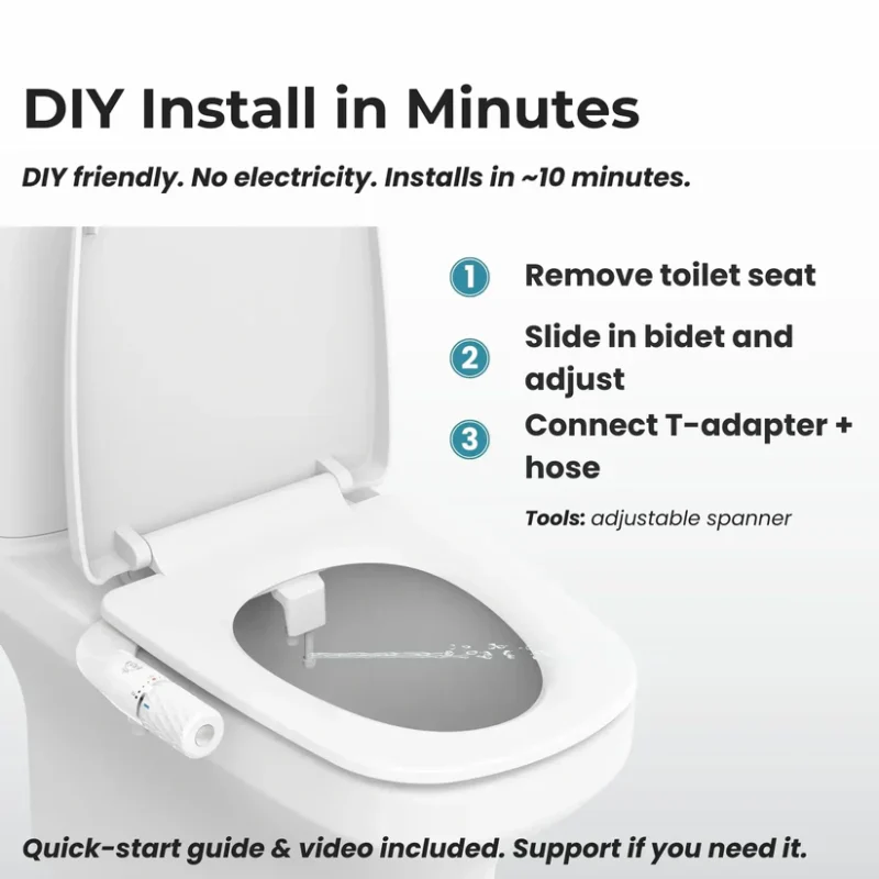 Non-Electric Bidet Attachment with Retractable Nozzle